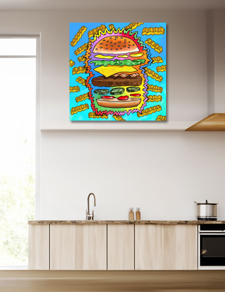 Hamburger With Fries Pop Art - Wall Art